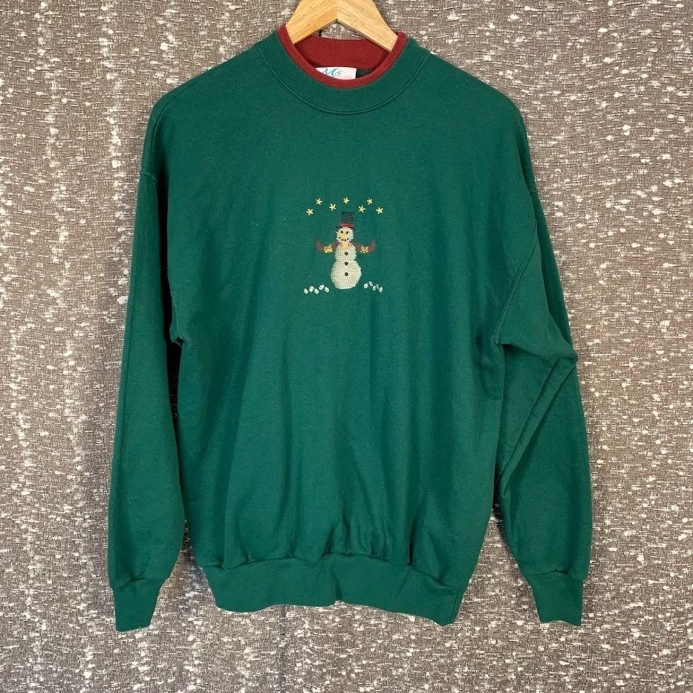Vintage M&C Sportswear Embroidered Snowman Pullover Sweatshirt Women's Large‎